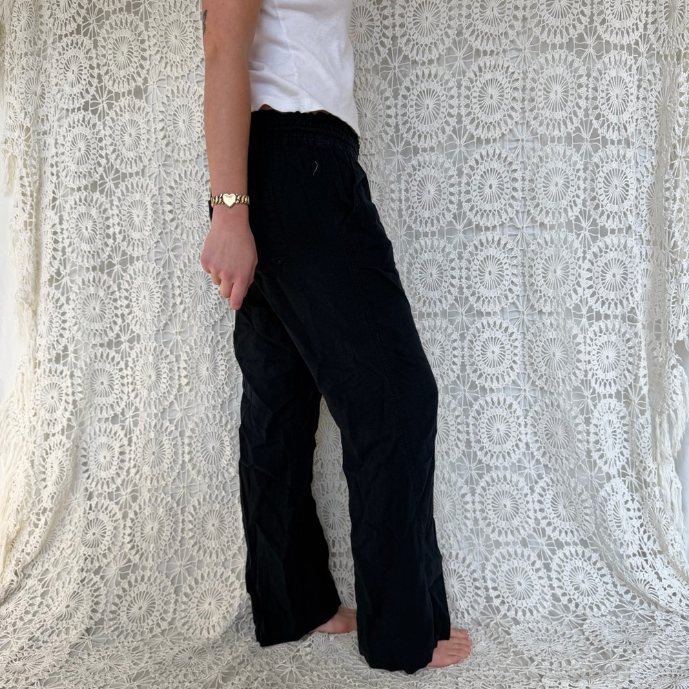 Roxy Linen Blend Drawstring Pants Black (Runs Sma… - image 2